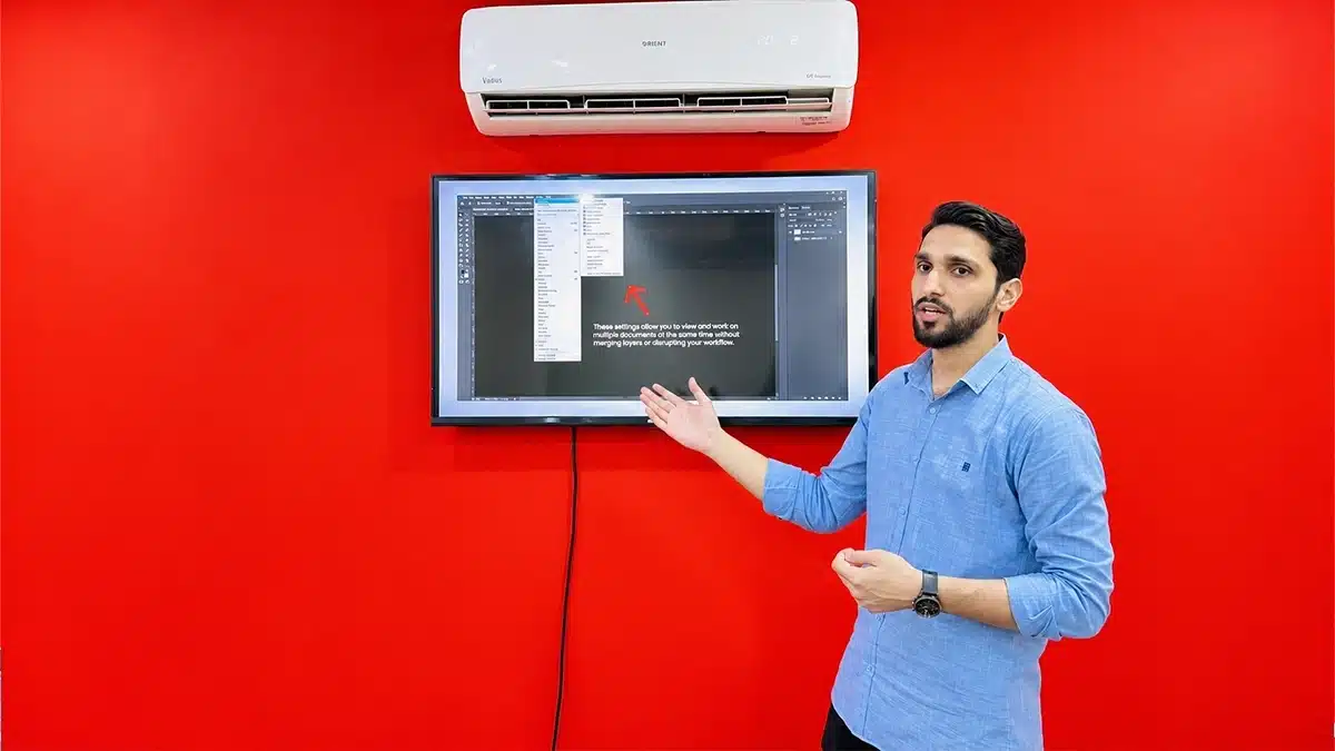 Graphic designing course in Rawalpindi — Mr. Mubashir explaining Photoshop settings during a class at SkillsVerse, Satellite Town